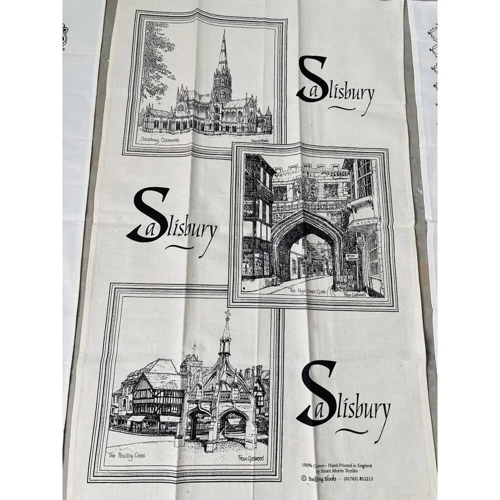 Set 3 Vintage All 100% Cotton DISH Tea TOWEL U.K. England Britain Salisbury Bell